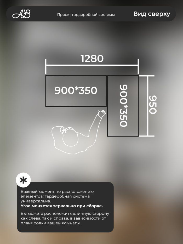 Гардеробная система угловая с полками ЛДСП ABelle B-108 128/95 см
