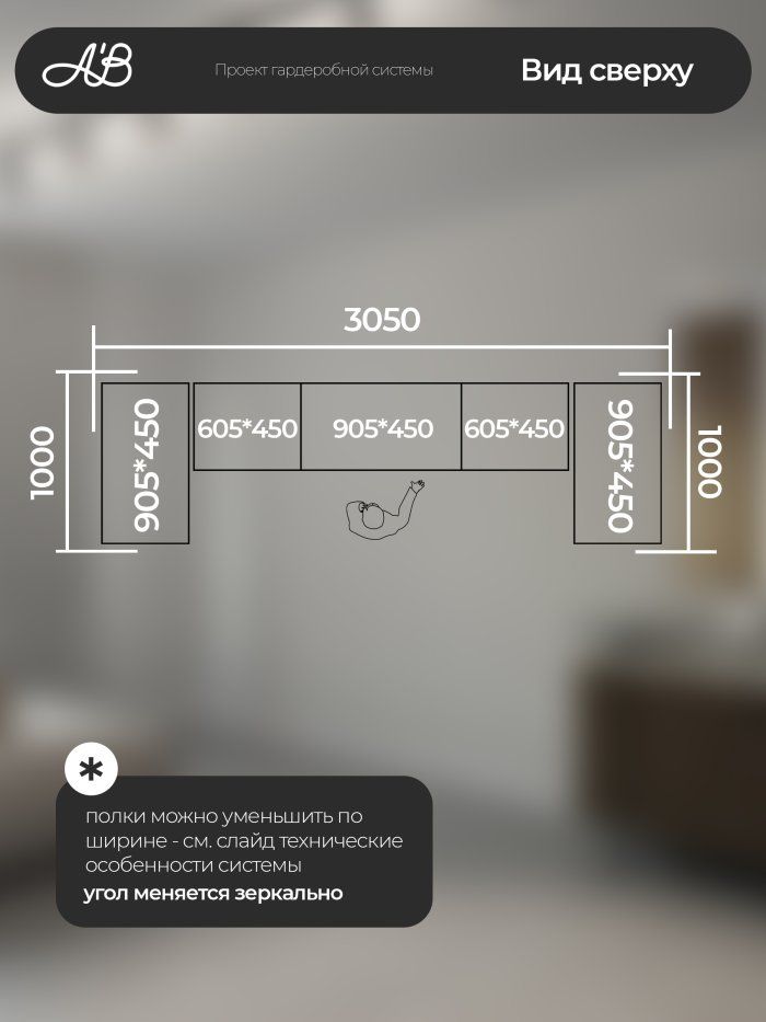 Гардеробная система хранения П-1000х3050х1000